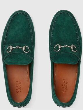 NEW Men’s Gucci Emerald Green Suede Horsebit Driver Loafers IT 8+ / US 9/9.5